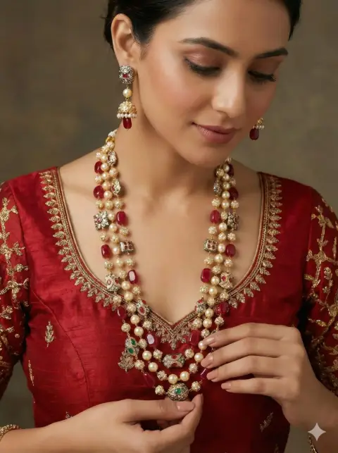 Kundan Pearl Necklace Set | Multi Gemstone Indian Bridal Jewelry