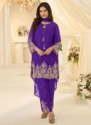 Purple Chinon Silk Embroidered Sequins 1